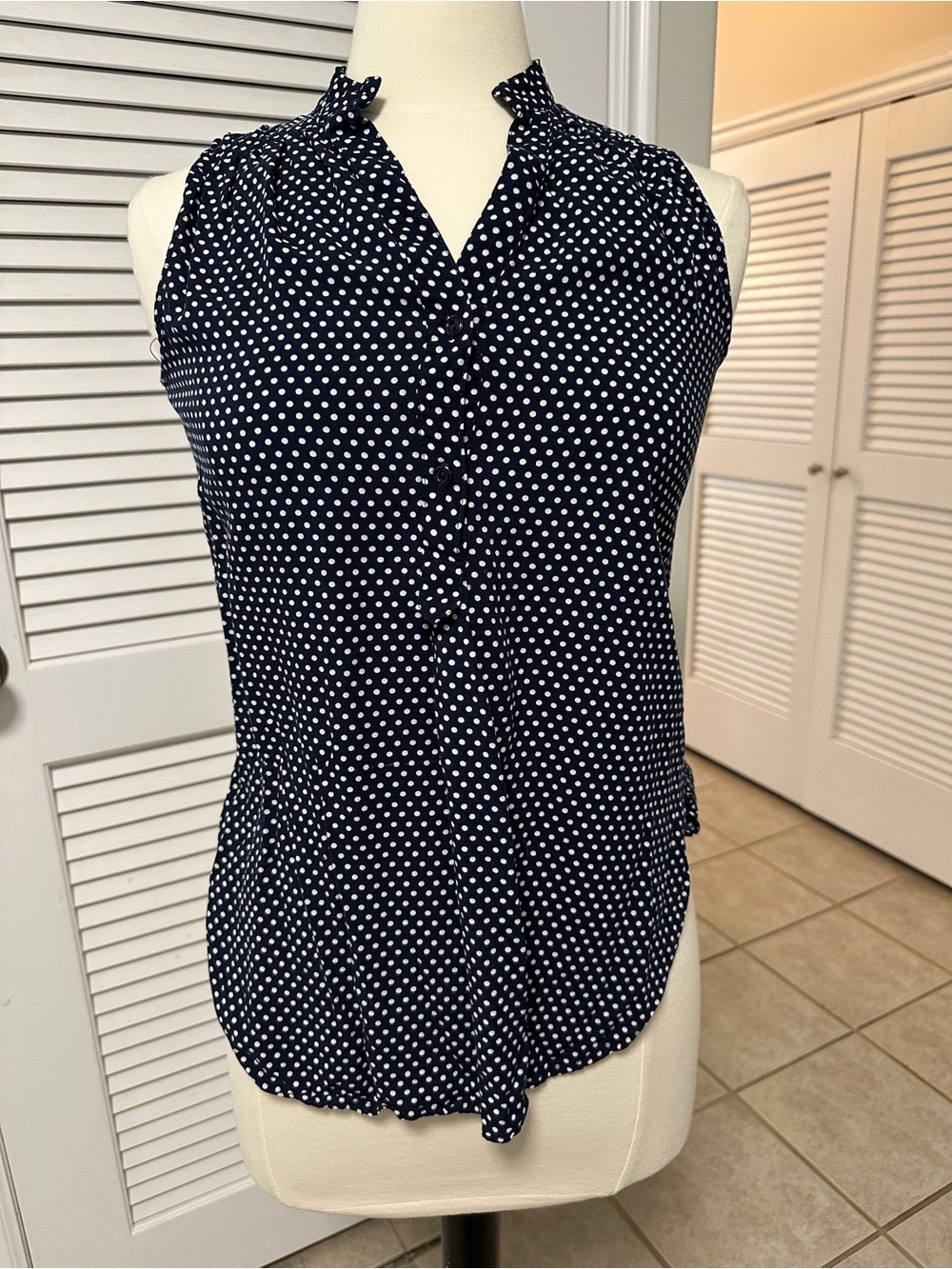 Fun2Fun Navy Polka Dot Sleeveless Button-Front Blouse